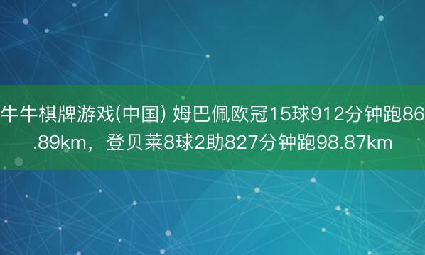 牛牛棋牌游戏(中国) 姆巴佩欧冠15球912分钟跑86.89km,登贝莱8球2助827分钟跑98.87km
